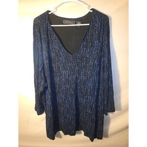CM Shapes Womens Plus Size Tunic Top Shirt Blouse Blue Black Long 3X Vneck